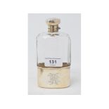 A glass and silver hip flask, monogrammed, marks rubbed, London 1902, 15 cm high