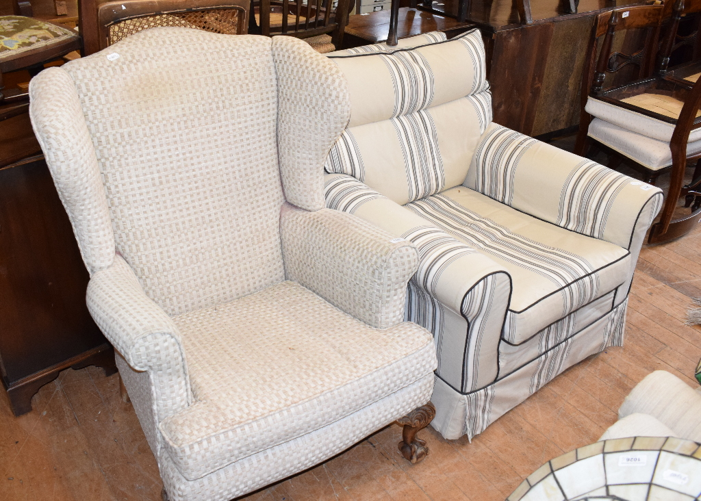 A Continental walnut armchair, with carved decoration, a set of four Regency dining chairs, two - Image 3 of 4