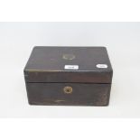 A Victorian rosewood travelling dressing case, incomplete, 25 cm wide, a mahogany work box, and a