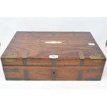 An Anglo Indian bone and brass inlaid box, with fitted interior, 50 cm wide