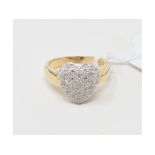 A 9ct gold heart shaped ring, set diamonds, approx. ring size MÂ½ Report by NG It is approx. 6.2