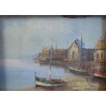 19th century, a harbour scene, oil on canvas, indistinctly signed, 23.5 x 33.5 cm