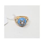 A 9ct gold, turquoise, seed pearl and diamond ring, approx. ring size G