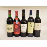 A bottle of Chateau Richeterre de Mons, Margaux, 1997, two other bottles of wine, and a bottle of