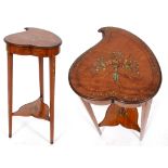 A late Victorian/Edwardian two tier occasional table, of regular form, veneered in satinwood and