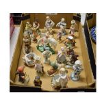 A Hummel figure, Skier, 14 cm high, other assorted figures, a pair of oriental watercolours, and