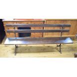 A pair of late Victorian/Edwardian pine benches, on metal supports, 170 cm wide (2)