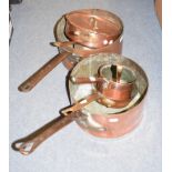 A large copper saucepan, and other similar pans (qty)