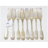 Eight Victorian fiddle pattern table forks, crested, various dates and makers, approx. 18.9 ozt