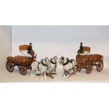 Two Beswick Shire Mares, grey, 818, harnessed to a Lucas dray wagon, and a single Shire Mare,