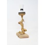 An Art Deco style table lamp, the support in the form of a kneeling figure, 34 cm high including