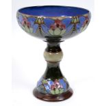 A Royal Doulton stoneware pedestal bowl, decorated stylised flowers, X8826/9870, bears a monogram of