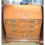 A George III style bureau, veneered in burr elm, 82 cm wide