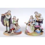 A Meissen style porcelain group, of a musical couple, the base incised 795, 20 cm high, and another,