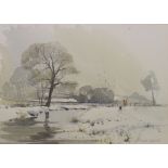 Alwin Crawshaw, a winter landscape, watercolour, signed, 25 x 35 cm, Sybil Gardner, a still life