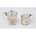 A silver mustard pot, London 1968, and another similar (2)