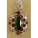 A late 19th/early 20th century Austro-Hungarian style pendant brooch, with red and white enamel