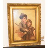 Continental school, a portrait of two children, oil on canvas, initialled and indistinctly dated,