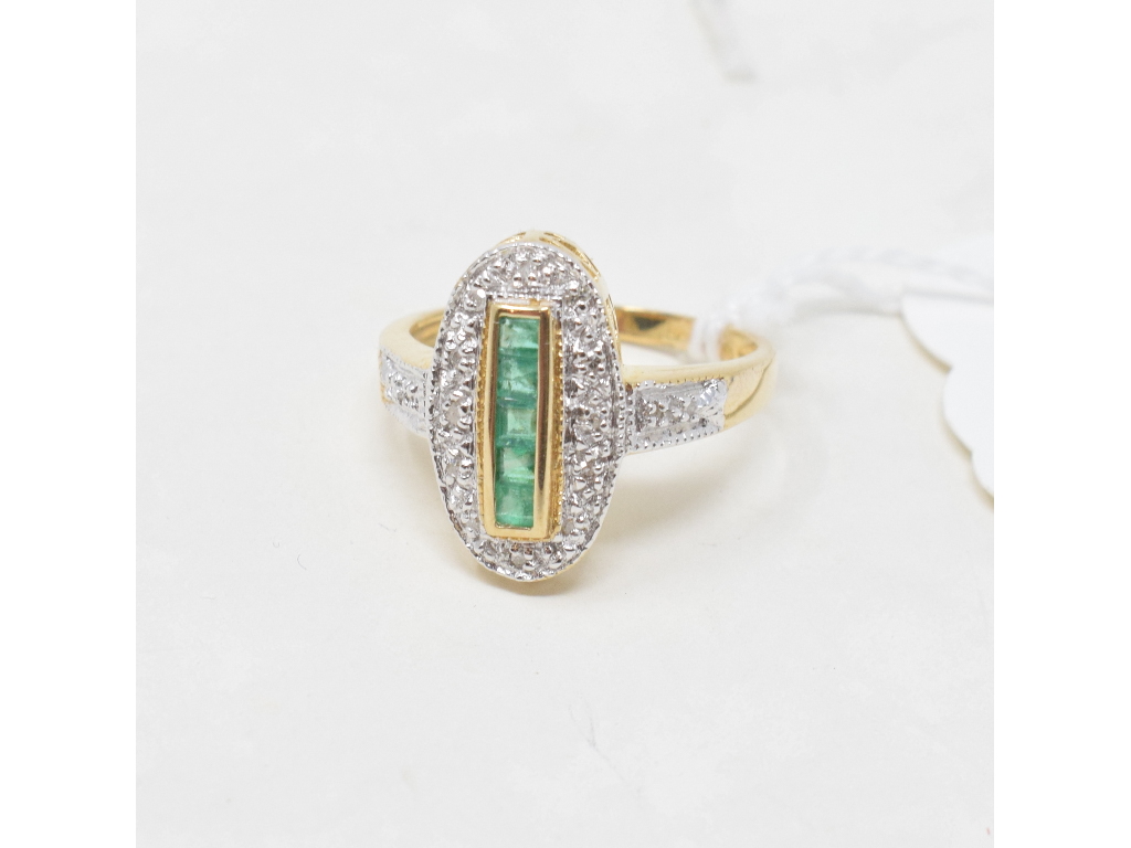 A 9ct gold, emerald and diamond ring, approx. ring size K Report by NG Modern
