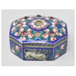 An Indian silver coloured metal, enamel and cabochon stone mounted rectangular box, with canted