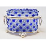 An oval blue and clear glass biscuit box, 16 cm high Report by RB Modern