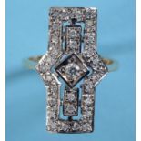 An Art Deco style 18ct gold and diamond panel ring, approx. ring size O See illustration Report by