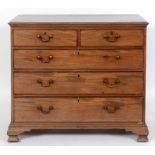A George III mahogany chest, of two short and three graduated long drawers, on ogee bracket feet,