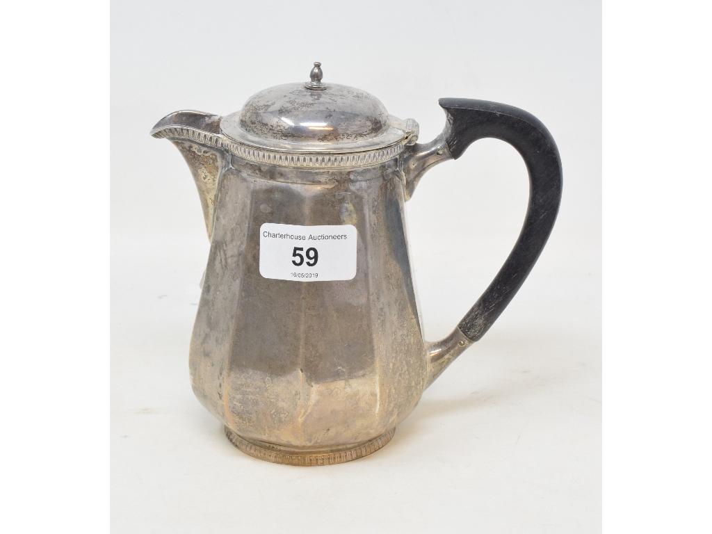 A silver hot water jug, Mappin & Webb, marks rubbed, approx. 12.8 ozt (all in), 15 cm high