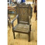 A carved oak Wainscot armchair