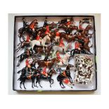 A set of Britains walking and mounted hunting figures, hounds and a pair of French Napoleonic
