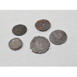 A Trajan Decius silver antoninianus, and four other coins (5)