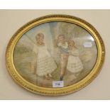 A 19th century over silk work picture, decorated children, 24 x 30 cm