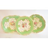 A 19th century English porcelain part dessert service, painted flowers and with gilt decoration,