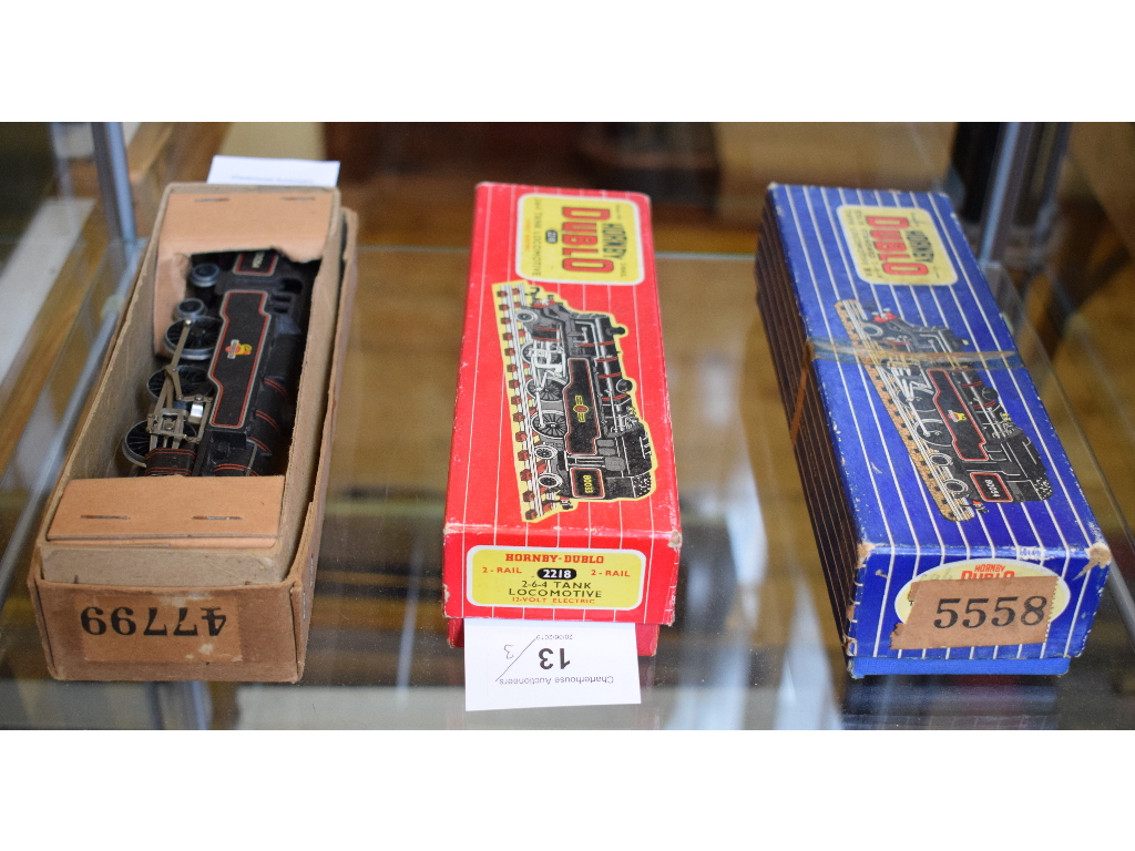 A Hornby Dublo locomotive, 2-6-4, 2218, and two others, all boxed (3)