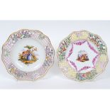 A Meissen porcelain plate, with pierced decoration, the centre painted a courting couple, 24 cm
