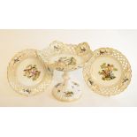 An Augustus Rex porcelain part dessert service, painted birds and with gilt decoration, comprising a