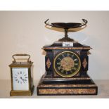 A French mantel clock, the marble and slate dial with Roman numerals, signed Martin Baskitt & Martin