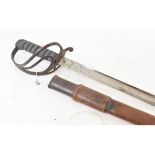 A sword, probably late Victorian, with a steel guard and wire bound fishskin grip, with a leather