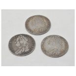 Three George II shillings, Lima, 1745 (3)