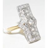 An Art Deco style 18ct gold and diamond panel ring, approx. ring size O See illustration Report by
