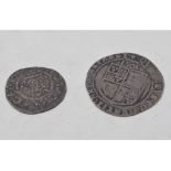 A John silver short cross penny, and a James I sixpence, 1605 (2)