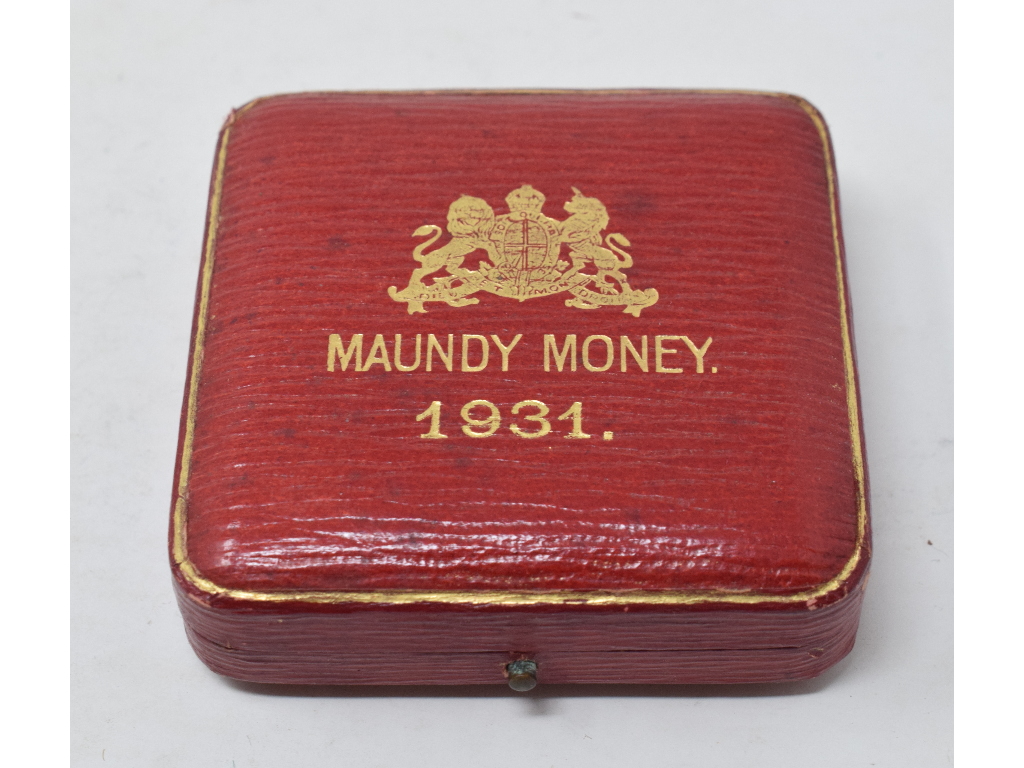 A maundy set, 1931, one coin replaced with a 1919 coin, cased