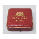 A maundy set, 1931, one coin replaced with a 1919 coin, cased