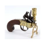 An early 19th century brass flintlock tinder box, PRATT, with a walnut stock See illustration