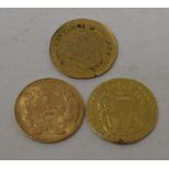 A George III third guinea, 1762, and two other small gold coins (3) Report The three coins weigh