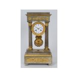 A 19th century French portico clock, the 9 cm diameter enamel dial signed BUTAUD A ROCHEFORT, fitted