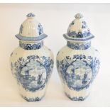 A pair of Delft vases and covers, 33 cm high, other Delft and tin glazed ceramics (qty)