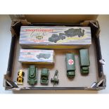 A Dinky Gift Set Tank Transporter with Tank, 698, two others, 689 and 3003, all boxed and other