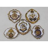 An enamel on brass sweetheart brooch, The Royal Dublin Fusiliers, and four other Fusilier sweetheart