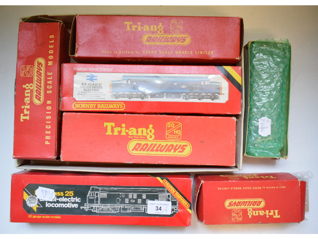 A Hornby 00 gauge locomotive, B.R. Class 37 Co-Diesel Electric and six other locomotives, all but